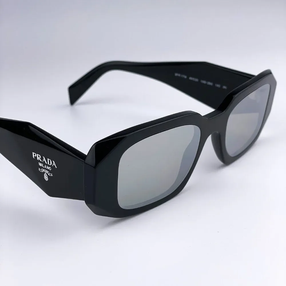 NEW Prada PR17WS 1AB2B0 Black Light Gray Mirrored Silver Square Unisex